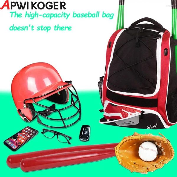 Backpack de bolsas ao ar livre Backpack Bat com o compartimento de sapatos de gancho de grande capacidade de grande capacidade para futebol de softball