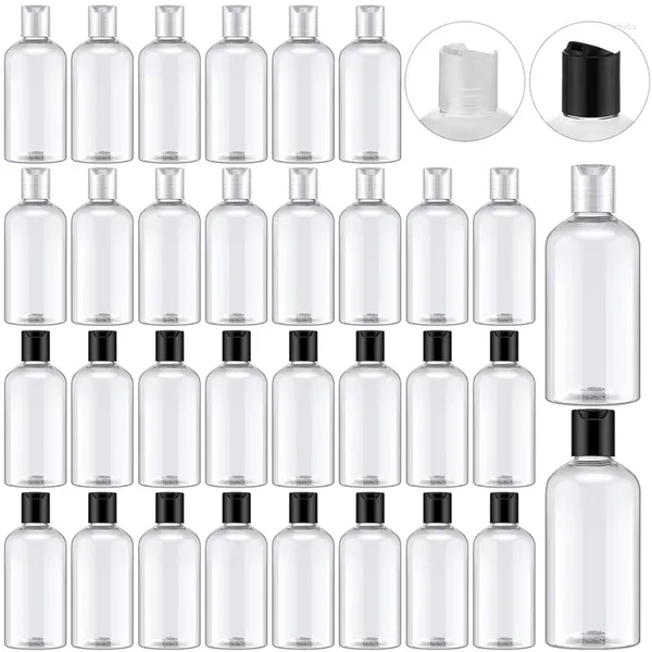 Bottiglie di stoccaggio 5pcs 30 ml/50 ml/60 ml/100 ml di plastica in chiaro vuoto con tappi per discoteri a disco contenitori di spremitura ricaricabili per crema di lozione shampoo