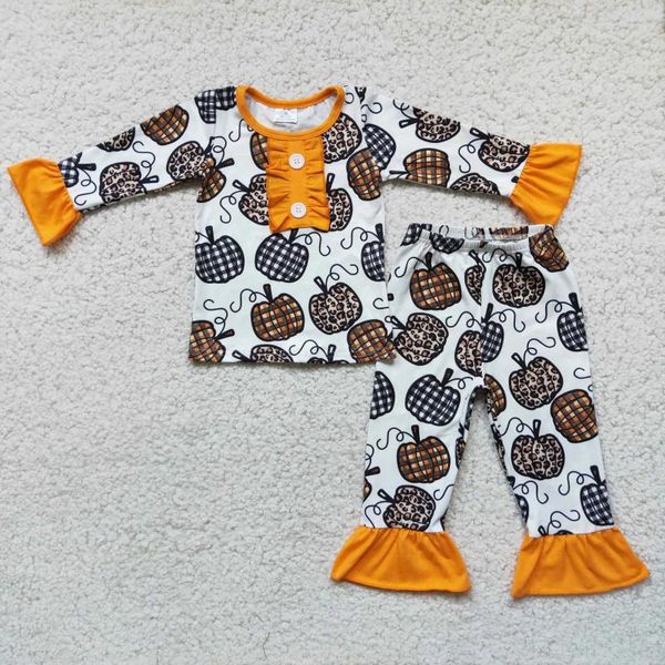 Наборы одежды RTS Mabon Girls Pumpkin Design 2pcs Fall Long Elive Ruffle Tee рубашка верхние брюки дети Оптовые бутик -наряды пижамы