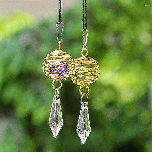 Dekorative Figuren Metallgewinde Federkäfigkristallperlen Wind Chime Prisma Faceed Anhänger Suncatcher DIY Home Hochzeit im Freien Garten