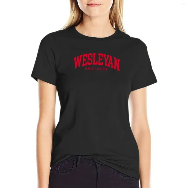 Polos femminile Wesleyan University - T -shirt curva di carattere universitario kawaii camicia stampa animale per ragazze abbigliamento da donna