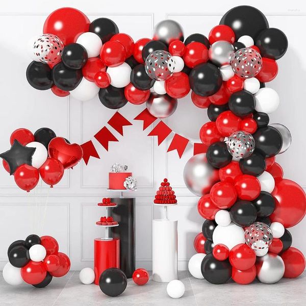 Decoração de festa balões vermelhos guirlanda arco kit branco prata preto confete de látex balão graduação infantil aniversário de aniversário decoração de casamento no chá de bebê