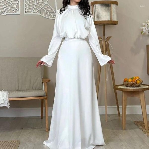 Lässige Kleider Mode halb hoher Hals langarm maximal kleider frühling elegant taille draped women sommer massiv farty