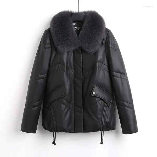 Frauen Leder Herbst Winter Malather MALEATH COUTETON-PADDED Women Kurzmantelpelzkragen verdicken Faux Sheepell Parkas Weibliche Mäntel