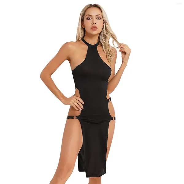 Abiti casual Sleeveless Womens Side Abito da donna diviso Abito da boto di danza sexy costume da ballo estate Black Black Regolabile Strappy Cut Cut Club Club