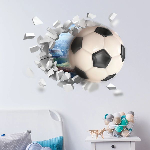 Adesivos adesivos 3d de futebol adesivo de parede para crianças quarto infantil decoração de parede de parede quebrada decalques decalques decoração de tv tv art mural