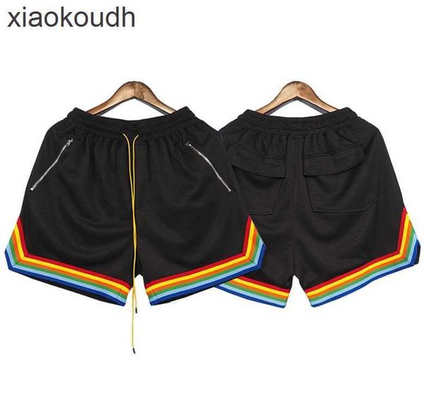 Shorts de designer de ponta rhude para shorts de rua de rua de malha de malha Rainbow Sports Casual Capris Mens e Womens Loose Basketball Calça maré com rótulos originais 1: 1