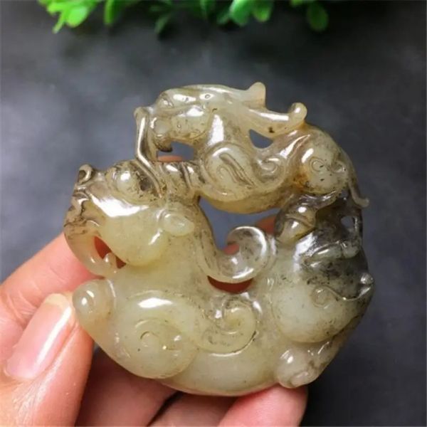 Esculturas pingentes de estátua de macaco antigo pingente natural hetiano jade chinesa esculpida