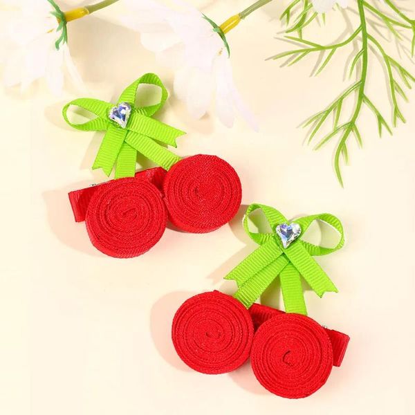 Accessori per capelli 2 pezzi Clip di ciliegia del nastro per ragazze dolci principessa Rhinestone Hairpins coprifoglio coreano Barrettes Biange