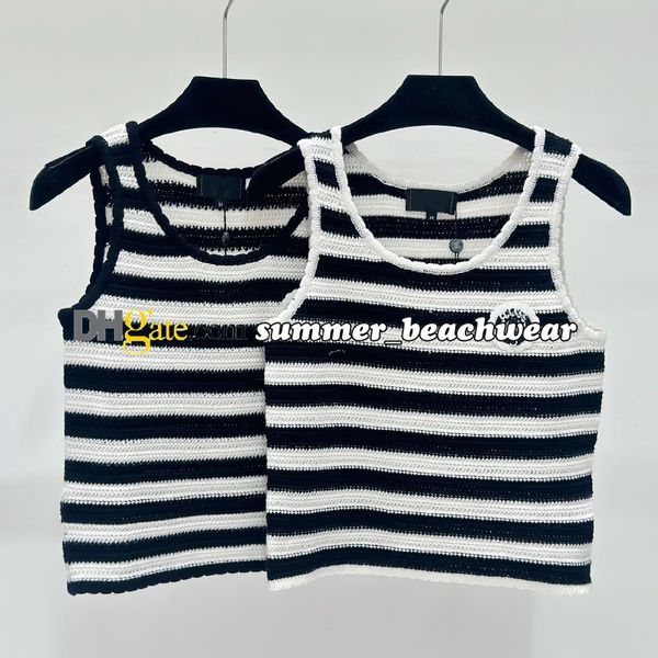 Frauen gestreiftes Spitzenstrick -Weste klassische schwarze weiße weiß gestreifte Tanks T -Shirts Schlanker Fit Kurzstil ärmellose Stricktimen