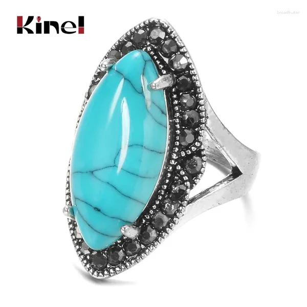Кластерные кольца Kinel Natural Stone Vintage для женщин простые синие большие инкрустированные стразы