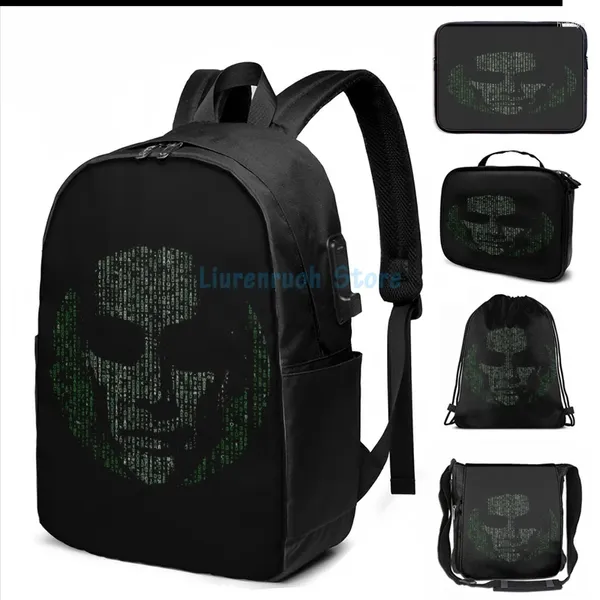 Backpack Print Funny Graphic Print the Anomaly USB Charge Men School Bags Laptop para viagens de bolsa