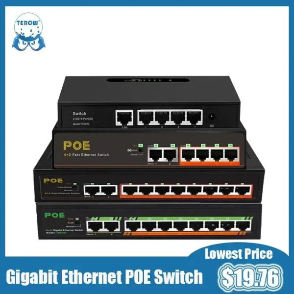 Switches POE Switch Gigabit Terow Link TE204 5/6/8/10 Port 100/1000Mbit/s POE Fast Ethernet Switch mit VLAN -Stromversorgung für die Kamera