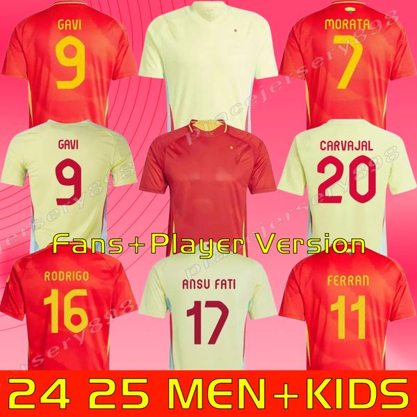 2024 Maglie da calcio Spagna 24 25 Pedri Espana Morata Ferran Koke Gavi Lamine Yamal Fans Player Shirts Football Men Kids Kits Ll Orente Ansu Fati Carvajal Ol Mo