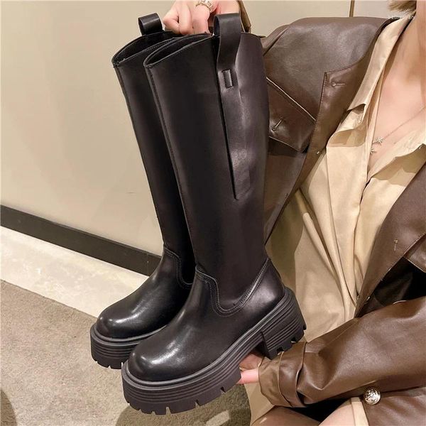 Stiefel Damen Mid Calf Flat Heel Boots-Women Round Toe Zipper Herbstschuhe 2024 Over-the-Knie Med Ladies Lolita Solid Rom Cott