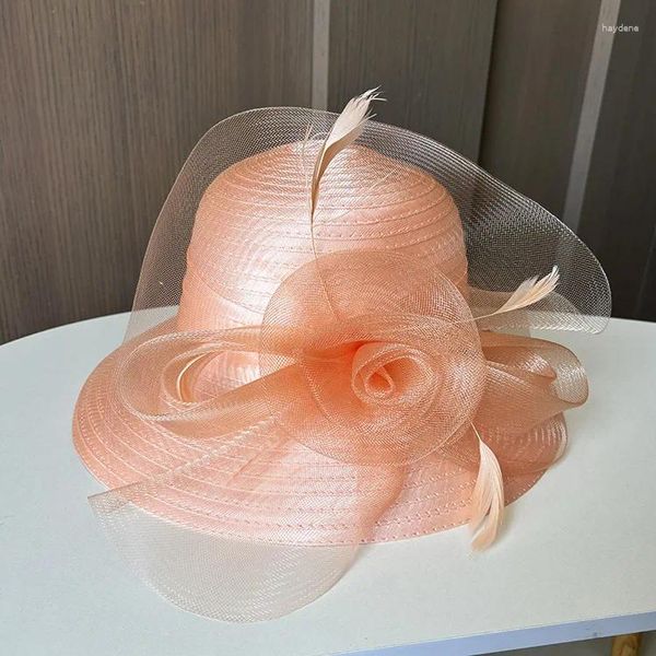 Chapéus largos da borda Moda elegante Mesh Flor Basin Hat Retro Dome Banquet Top Ladies Summer Sun With Protection