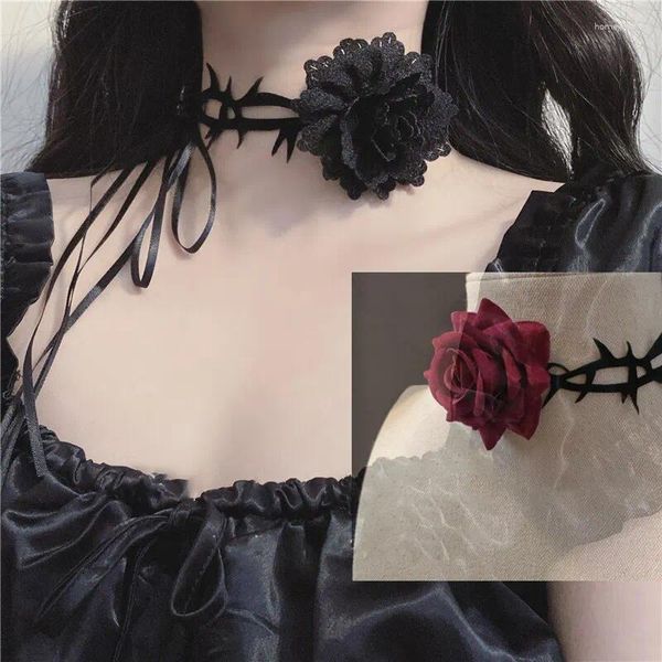 CHOKER 2 PCS rot schwarz Big Rose Blumen Halskette für Frauen Gothic Samt Kragen Verstellbarer langkettiger Punk -Dunkler Schmuck
