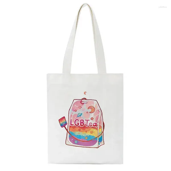 Einkaufstaschen süßer LGB Tee Brief verkaufen Brunnen Handtaschen Schulter -Tasche Ästhetik Harajuku Vintage Shopper Bag Handtasche große Kapazität