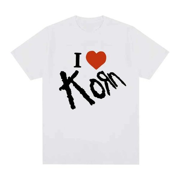 Erkekler T-Shirts I Heart Love Korn Rock Band Müzik Albümü T Shirt Erkek Vintage Metal Gotik Büyük Boy Tişörtler Strtwear Kısa Slve T Shirts T240506