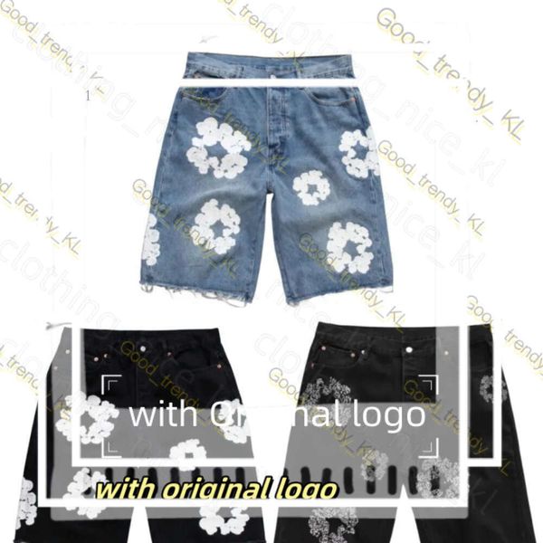 Jeans jeans shorts shorts shorts masculinos de luxo de luxo de alta qualidade orifícios retos impressão de flor estreita shortpants slim hip hop street calça preta roupas 357