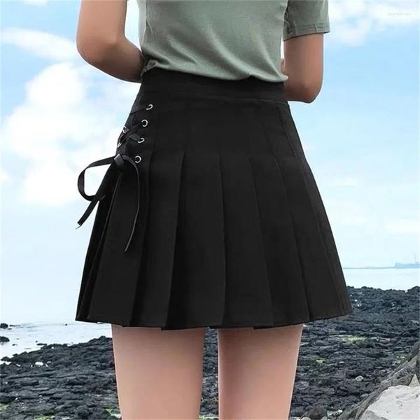 Signe 2024 Mini Bandage Fashion Mini Girl Wild School High Waist Skirt Khaki Black White Women Pielate Primavera Estate