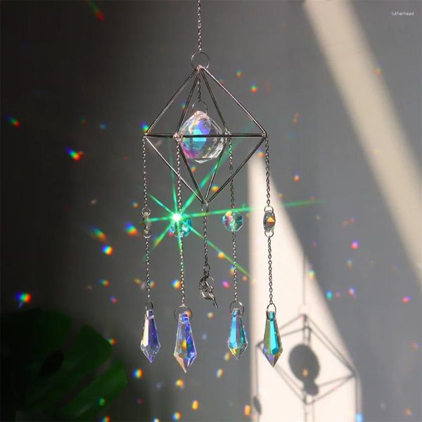 Figurine decorative Crystal Wind Chimes Prismi a sospensione di metallo colorato per catcine