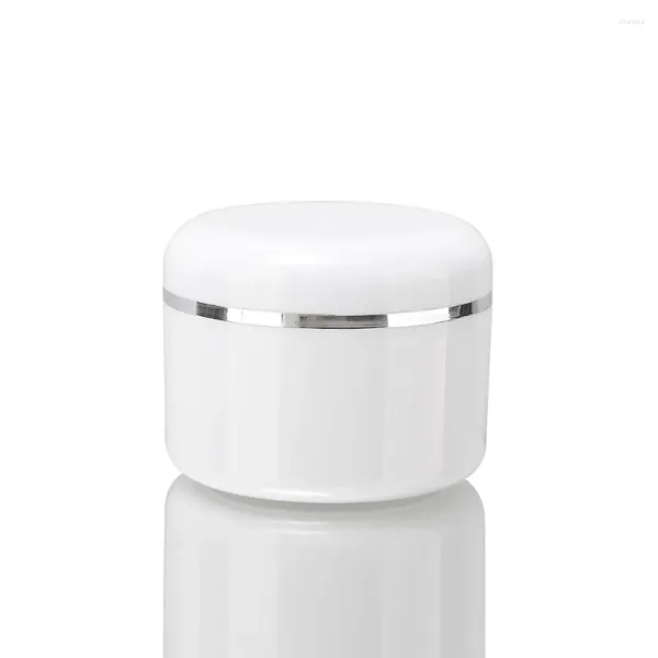 Garrafas de armazenamento 50pcs/lote de plástico vazio Jar de parede dupla cosmética 100g Creme de PP branco com contêiner da linha da linha de prata