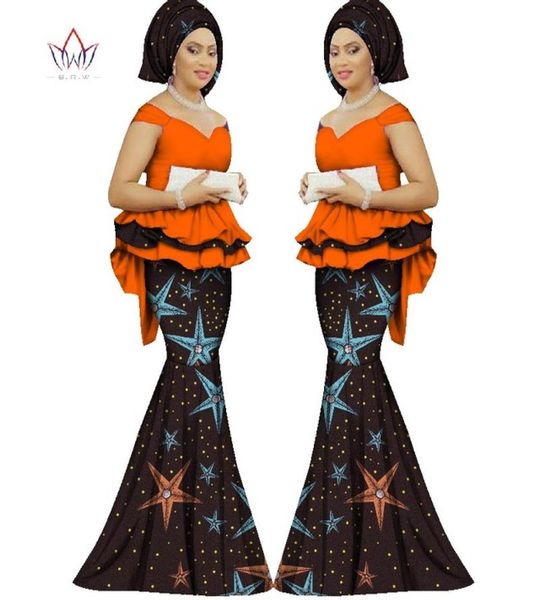 Springrock Set African gestaltet Kleidung Traditionelle Basin -Print Bazin Riche Plus Size Rock Set Abendkleid WY13124269545