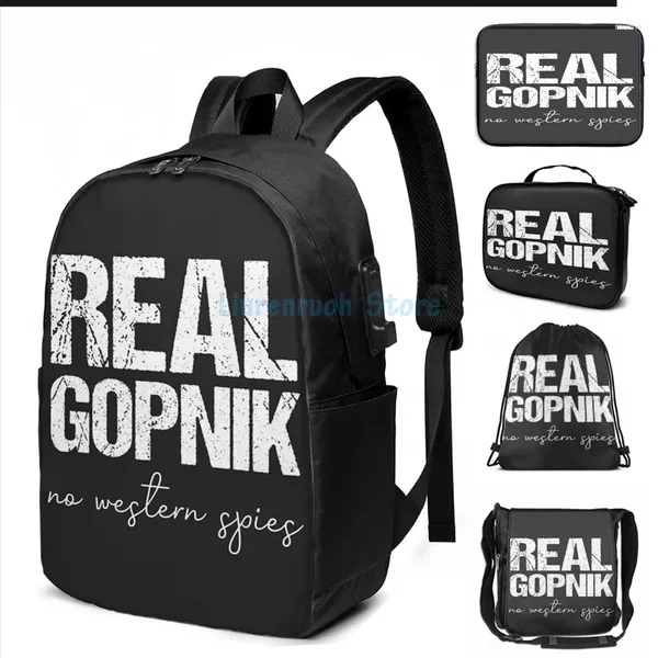 Backpack Print Funny Graphic Print Real Gopnik - Sem espiões ocidentais USB Charge Men Bags Escola Laptop de Viagem para Mulheres