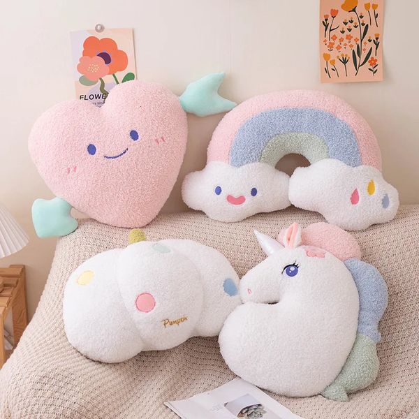 Kawaii Renkli Yastık Karikatür Kanepe Yastık Şeker Gökkuşağı Pumpkin Rüya Unicorn Peluş Ev Dekorasyonu Yastık Kız Hediye 240506