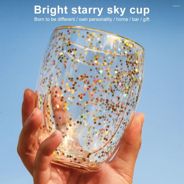 Weingläser 1PC Starry Sky Becher Doppelwandglas Tasse Wasserflasche Kaffee Set Hitzeresistente Whisky Tassen Weihnachtsjahr Geschenk