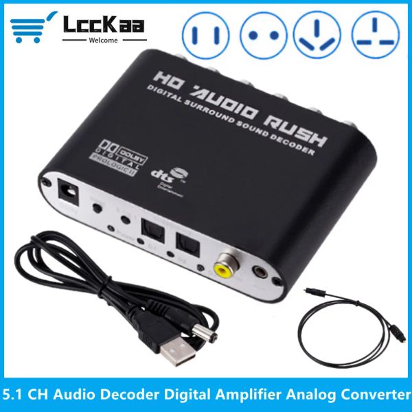 Amplificadores 5.1 CH Decodificador de áudio SPDIF Coaxial para RCA DTS AC3 Digital Amplificador Digital Audio Conversor Analog Coaxial Para 6rca