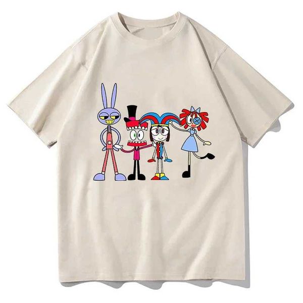 Мужские футболки The Amazing цифровой цирковой аниме-торговый футболка Unisex Pure Cotton Fashion Cartoon Summer 8 Colors Короткие повседневные футболки T240506