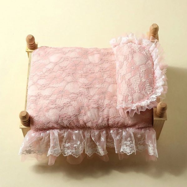 Pink Born Lace Pogray Tat com Posing travesseiro Mini Mattress para Po Shooting Infant PO Props 240506