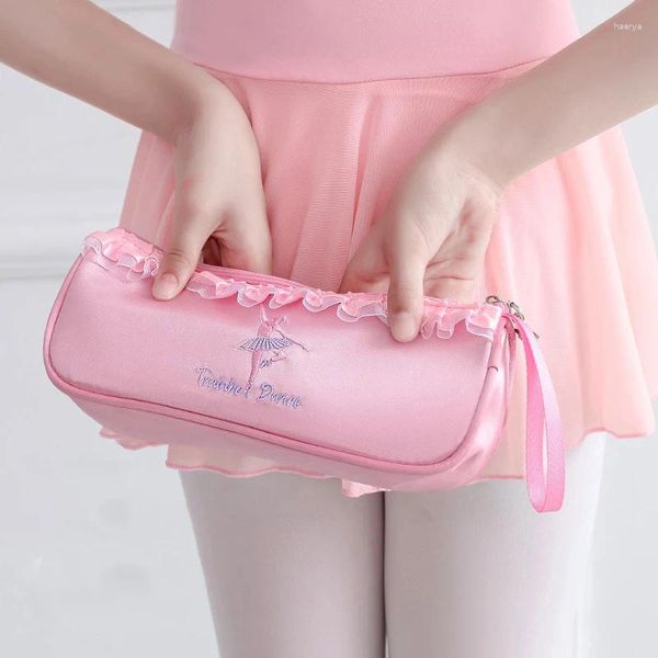 Bolsas de armazenamento dança de balé de sapatos esportivos rosa bolsa de renda de renda para decoração bolsa com zíper bolso de malha