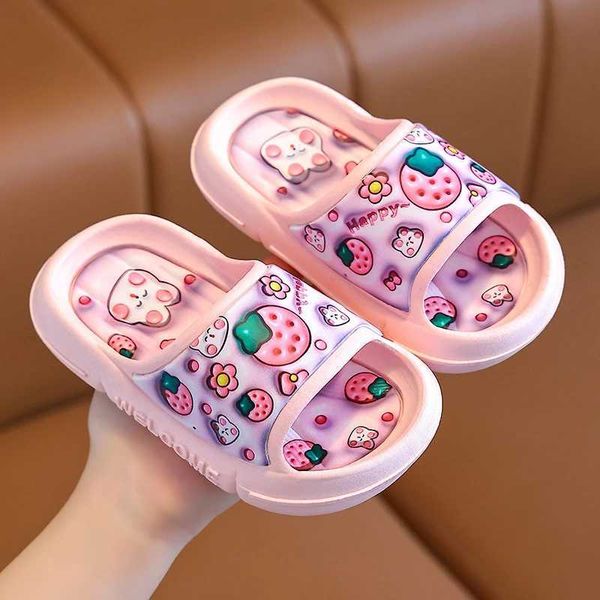 Slipper Summer Children Pantoffeln Cartoon Strberberry Avocado Muster Sandale für Alter 3-12 Jungen Mädchen Nicht-Schlupf-Flip Flops Heimkinder Schuhe