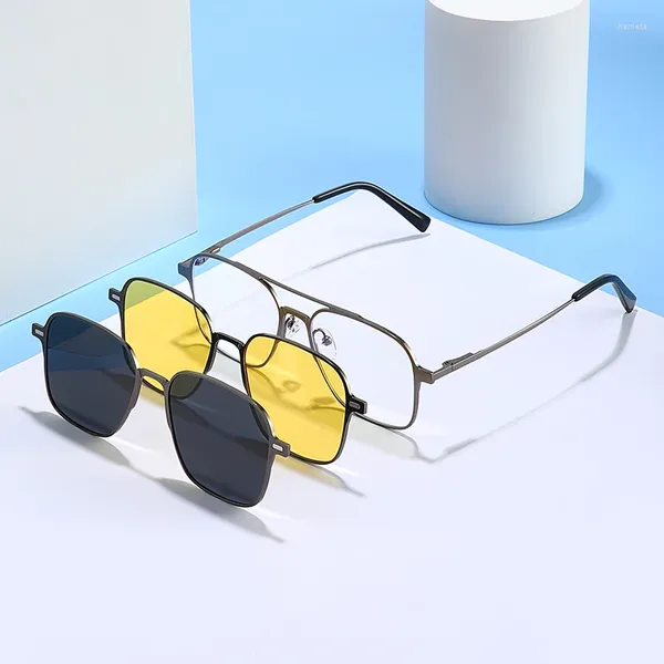 Sonnenbrille polarisierte flache obere Doppelbrücken quadratische Metallrahmen Männer Anzug Magnetit Trennende Frauen Brille UV400 Brillen