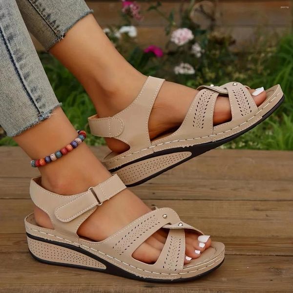 Sandals Rimocy Summer 2024 Wedge for Women Moda Non Slip Sandalias Woman Gladiator Sapatos de praia casual Plus Size