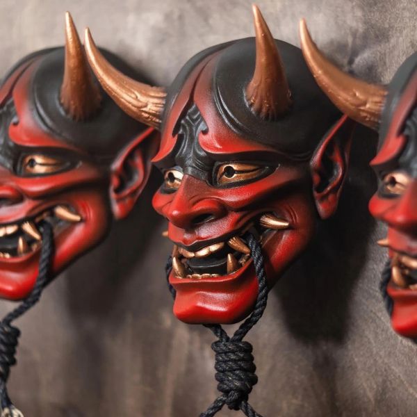 Maschere Maschere diavolo Monster giapponese Scarico Kabuki Samurai Latex Mask Hannya Oni Noh Cosplay Punte