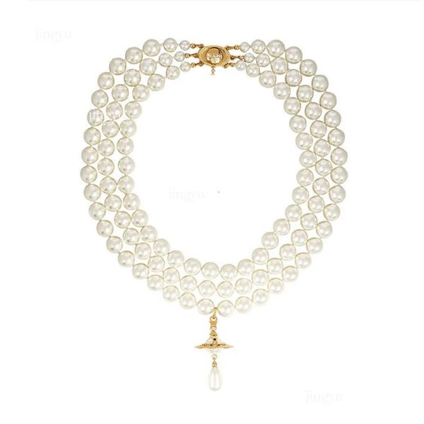 Mehrschichtiger Perlenplanet Anhänger Halskette Frauen Saturn -Kettenketten für Geschenk P 850511