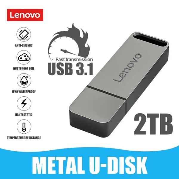 Адаптер Lenovo 2TB USB Flash Drive USB3.1 Metal Portable Storage High Speed Pen Drive 1 ТБ 512 ГБ водонепроницаемой Pendrive для компьютера PS5 PS4