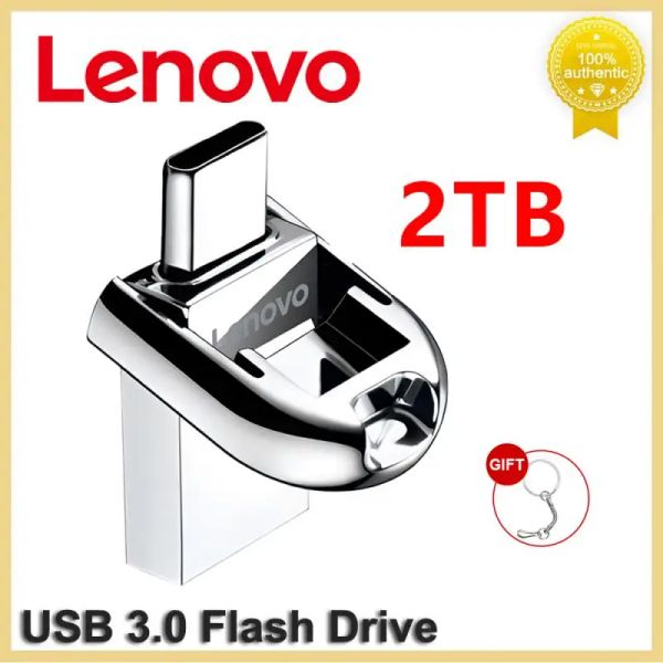 Adaptador original Lenovo 2in1 USB Flash Drive 2 TB de alta velocidade USB 3.0 TypeC Metal SSD disco flash externo Flash para laptop/PC