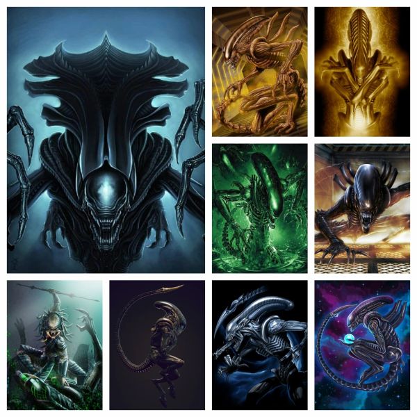 Stitch 5D DIY FILME DE DIAMENTO DIAMENTO PINTURA PINTURA DE PINTURA AMERICANA DE SCIFI Xenomorph Cross Stitch Bordado Mosaic Decor Home