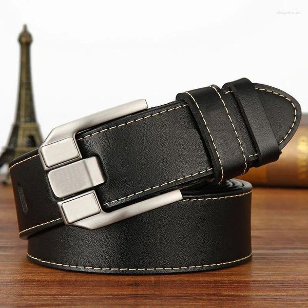 Belts Men File de fivela de cinto de couro largo de 120 cm Viagem de lazer médio juventude marca versátil da marca de jeans macio Black Coffee