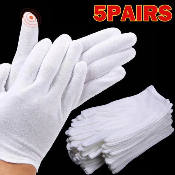 Luvas 10pcs Luvas de trabalho de algodão branco para manuseio de mãos secas Spa luvas cerimoniais de altas luvas de limpeza doméstica Ferramentas de limpeza