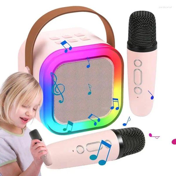 Microfones Wireless Mini Karaoke Machine Alto com luzes LED 2 cantando áudio portátil