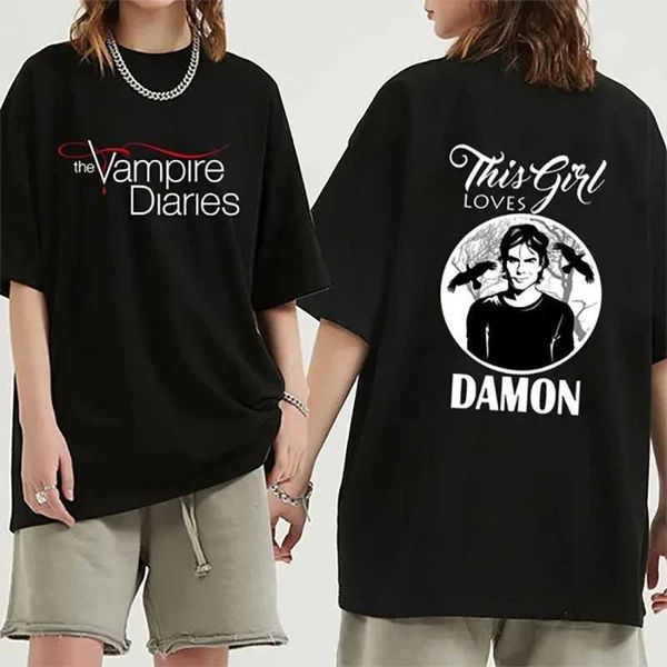 Damen T-Shirt Vampire Tagebuch T-Shirt Womens Mode runden Hals kurzärmelig T-Shirt Street Kleidung Casual Lose T-Shirtl2405