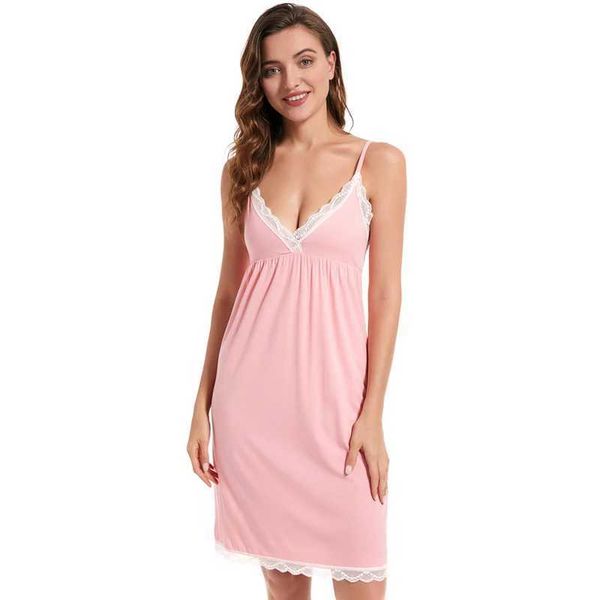 Frauenschlaf Lounge Frauen Baumwollpyjamas Sexy Spitzengengene Anhänger Pyjamas Einheitliche Farbe Intimer Unterwäsche Lose lässig Home Clothingl2405