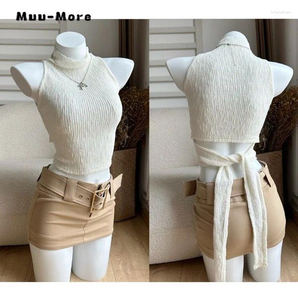 Vestidos de trabalho 2024 Spring Vintage sexy estilo 2 peças conjunto mulheres sem mangas bainha de camisa slimt