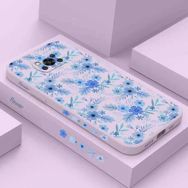 Casos de telefone celular capa de silicone floral azul para poco m5 m4 m3 m4 pro x3 gt x5 f4 x3 x4 pro x3 nfc x3 pro x4 gt f4 gt c40 c31 tampa